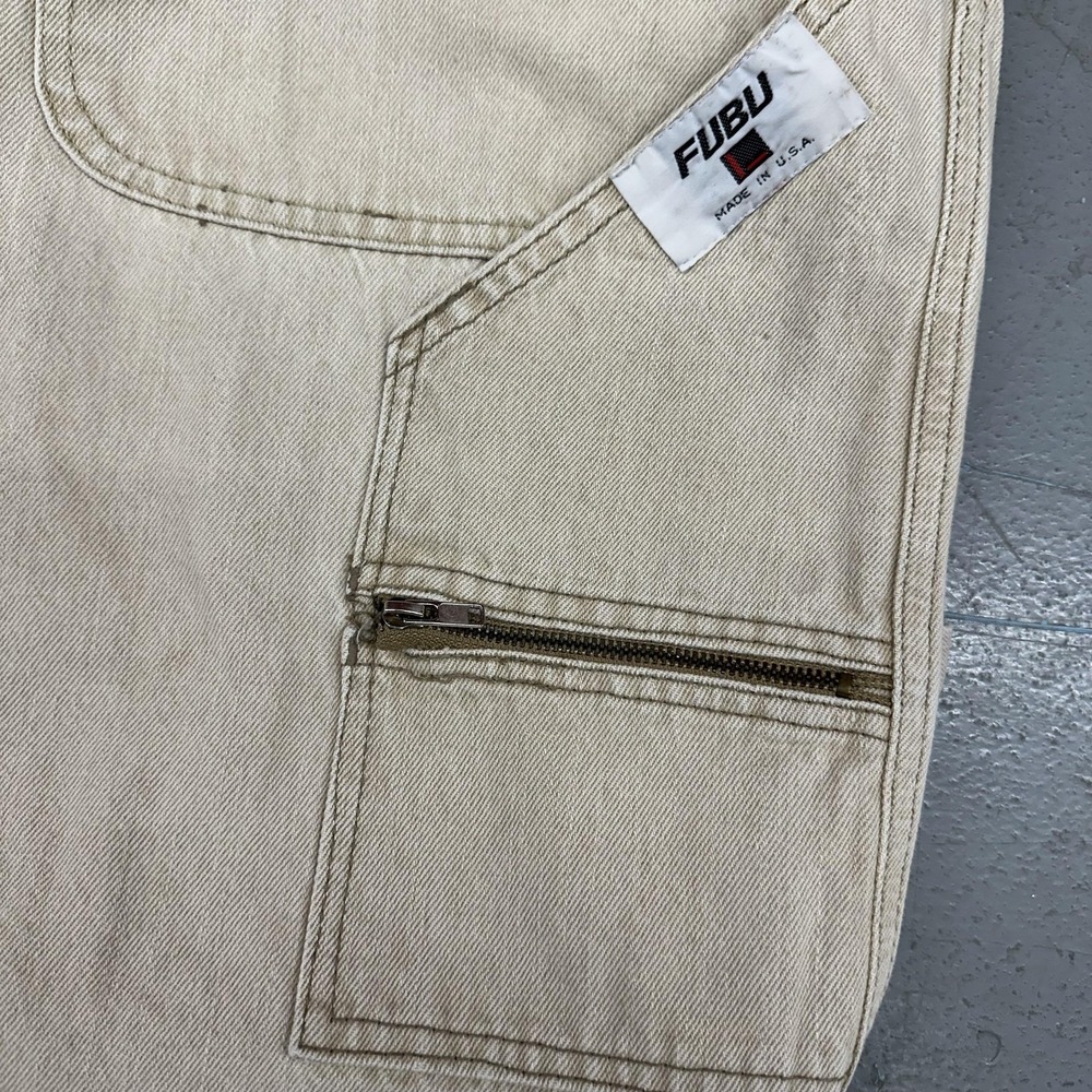 Vintage FUBU Jeans Mens 36x30 Beige Wide Leg Relaxed Fit Carpenter Denim USA 90s - Picture 6 of 14
